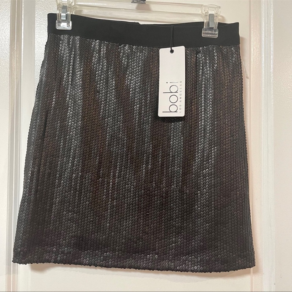 NWT Bobi Black (matte black sequins) Mini-Short Skirt S